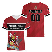 Custom Trinidad and Tobago Rugby Women V-Neck T-Shirt Come On Calypso Warriors