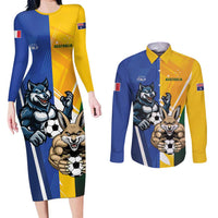 Custom Italy And Australia Soccer Couples Matching Long Sleeve Bodycon Dress and Long Sleeve Button Shirt Gli Azzurri Vs Socceroos