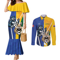 Custom Italy And Australia Soccer Couples Matching Mermaid Dress and Long Sleeve Button Shirt Gli Azzurri Vs Socceroos
