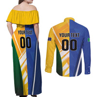 Custom Italy And Australia Soccer Couples Matching Off Shoulder Maxi Dress and Long Sleeve Button Shirt Gli Azzurri Vs Socceroos