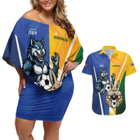 Custom Italy And Australia Soccer Couples Matching Off Shoulder Short Dress and Hawaiian Shirt Gli Azzurri Vs Socceroos