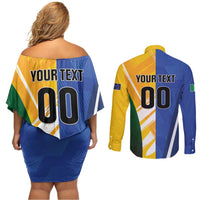 Custom Italy And Australia Soccer Couples Matching Off Shoulder Short Dress and Long Sleeve Button Shirt Gli Azzurri Vs Socceroos