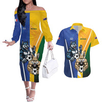 Custom Italy And Australia Soccer Couples Matching Off The Shoulder Long Sleeve Dress and Hawaiian Shirt Gli Azzurri Vs Socceroos
