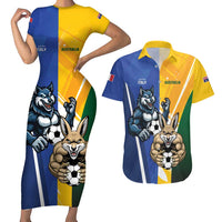 Custom Italy And Australia Soccer Couples Matching Short Sleeve Bodycon Dress and Hawaiian Shirt Gli Azzurri Vs Socceroos