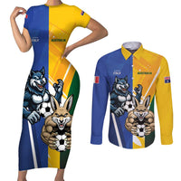 Custom Italy And Australia Soccer Couples Matching Short Sleeve Bodycon Dress and Long Sleeve Button Shirt Gli Azzurri Vs Socceroos