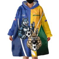 Custom Italy And Australia Soccer Wearable Blanket Hoodie Gli Azzurri Vs Socceroos