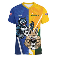 Custom Italy And Australia Soccer Women V-Neck T-Shirt Gli Azzurri Vs Socceroos