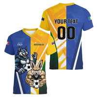 Custom Italy And Australia Soccer Women V-Neck T-Shirt Gli Azzurri Vs Socceroos