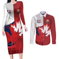 Custom Rugby France And Canada Couples Matching Long Sleeve Bodycon Dress and Long Sleeve Button Shirt Le XV de France Vs Canucks