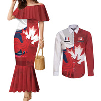 Custom Rugby France And Canada Couples Matching Mermaid Dress and Long Sleeve Button Shirt Le XV de France Vs Canucks