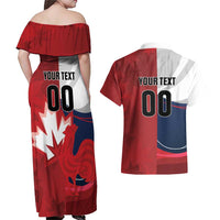 Custom Rugby France And Canada Couples Matching Off Shoulder Maxi Dress and Hawaiian Shirt Le XV de France Vs Canucks
