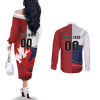 Custom Rugby France And Canada Couples Matching Off The Shoulder Long Sleeve Dress and Long Sleeve Button Shirt Le XV de France Vs Canucks