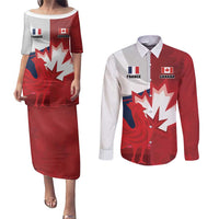 Custom Rugby France And Canada Couples Matching Puletasi and Long Sleeve Button Shirt Le XV de France Vs Canucks