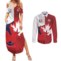 Custom Rugby France And Canada Couples Matching Summer Maxi Dress and Long Sleeve Button Shirt Le XV de France Vs Canucks
