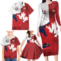 Custom Rugby France And Canada Family Matching Long Sleeve Bodycon Dress and Hawaiian Shirt Le XV de France Vs Canucks