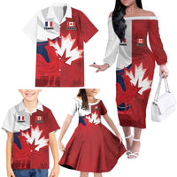 Custom Rugby France And Canada Family Matching Off The Shoulder Long Sleeve Dress and Hawaiian Shirt Le XV de France Vs Canucks