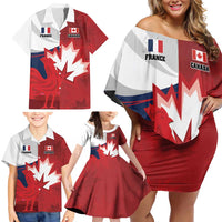 Custom Rugby France And Canada Family Matching Off Shoulder Short Dress and Hawaiian Shirt Le XV de France Vs Canucks
