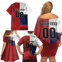 Custom Rugby France And Canada Family Matching Off Shoulder Short Dress and Hawaiian Shirt Le XV de France Vs Canucks