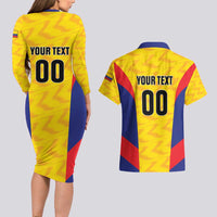 Custom Football Colombia Couples Matching Long Sleeve Bodycon Dress and Hawaiian Shirt Los Cafeteros Go Champions