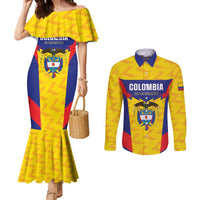 Custom Football Colombia Couples Matching Mermaid Dress and Long Sleeve Button Shirt Los Cafeteros Go Champions