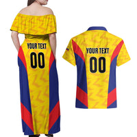Custom Football Colombia Couples Matching Off Shoulder Maxi Dress and Hawaiian Shirt Los Cafeteros Go Champions