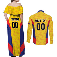 Custom Football Colombia Couples Matching Off Shoulder Maxi Dress and Long Sleeve Button Shirt Los Cafeteros Go Champions