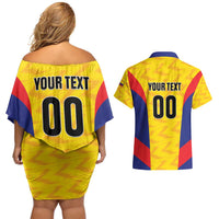 Custom Football Colombia Couples Matching Off Shoulder Short Dress and Hawaiian Shirt Los Cafeteros Go Champions