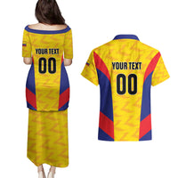 Custom Football Colombia Couples Matching Puletasi and Hawaiian Shirt Los Cafeteros Go Champions