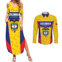 Custom Football Colombia Couples Matching Summer Maxi Dress and Long Sleeve Button Shirt Los Cafeteros Go Champions