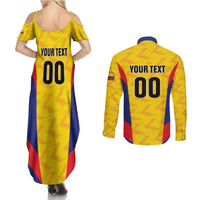 Custom Football Colombia Couples Matching Summer Maxi Dress and Long Sleeve Button Shirt Los Cafeteros Go Champions