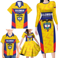 Custom Football Colombia Family Matching Long Sleeve Bodycon Dress and Hawaiian Shirt Los Cafeteros Go Champions