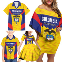 Custom Football Colombia Family Matching Off Shoulder Short Dress and Hawaiian Shirt Los Cafeteros Go Champions