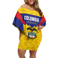 Custom Football Colombia Family Matching Off Shoulder Short Dress and Hawaiian Shirt Los Cafeteros Go Champions
