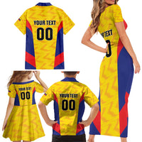 Custom Football Colombia Family Matching Short Sleeve Bodycon Dress and Hawaiian Shirt Los Cafeteros Go Champions
