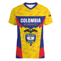 Custom Football Colombia Women V-Neck T-Shirt Los Cafeteros Go Champions
