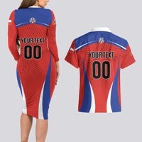 Custom Football Chile Football Couples Matching Long Sleeve Bodycon Dress and Hawaiian Shirt La Roja Go Champions