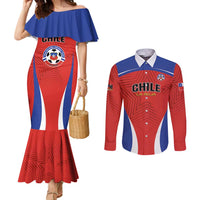 Custom Football Chile Football Couples Matching Mermaid Dress and Long Sleeve Button Shirt La Roja Go Champions