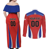 Custom Football Chile Football Couples Matching Off Shoulder Maxi Dress and Long Sleeve Button Shirt La Roja Go Champions