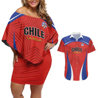 Custom Football Chile Football Couples Matching Off Shoulder Short Dress and Hawaiian Shirt La Roja Go Champions