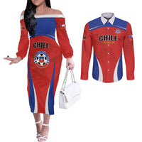 Custom Football Chile Football Couples Matching Off The Shoulder Long Sleeve Dress and Long Sleeve Button Shirt La Roja Go Champions