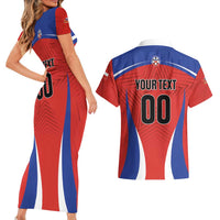 Custom Football Chile Football Couples Matching Short Sleeve Bodycon Dress and Hawaiian Shirt La Roja Go Champions