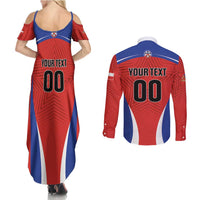 Custom Football Chile Football Couples Matching Summer Maxi Dress and Long Sleeve Button Shirt La Roja Go Champions
