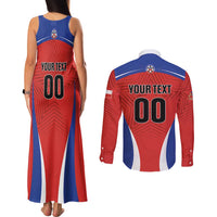 Custom Football Chile Football Couples Matching Tank Maxi Dress and Long Sleeve Button Shirt La Roja Go Champions