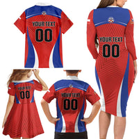 Custom Football Chile Football Family Matching Long Sleeve Bodycon Dress and Hawaiian Shirt La Roja Go Champions