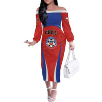 Custom Football Chile Football Family Matching Off The Shoulder Long Sleeve Dress and Hawaiian Shirt La Roja Go Champions