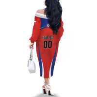 Custom Football Chile Football Family Matching Off The Shoulder Long Sleeve Dress and Hawaiian Shirt La Roja Go Champions