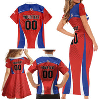 Custom Football Chile Football Family Matching Short Sleeve Bodycon Dress and Hawaiian Shirt La Roja Go Champions