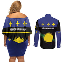Guadeloupe Couples Matching Off Shoulder Short Dress and Long Sleeve Button Shirt Rejyon Gwadloup Black Version