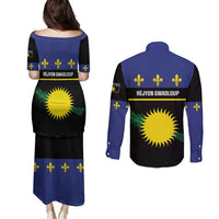 Guadeloupe Couples Matching Puletasi and Long Sleeve Button Shirt Rejyon Gwadloup Black Version