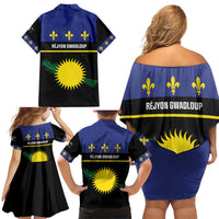Guadeloupe Family Matching Off Shoulder Short Dress and Hawaiian Shirt Rejyon Gwadloup Black Version